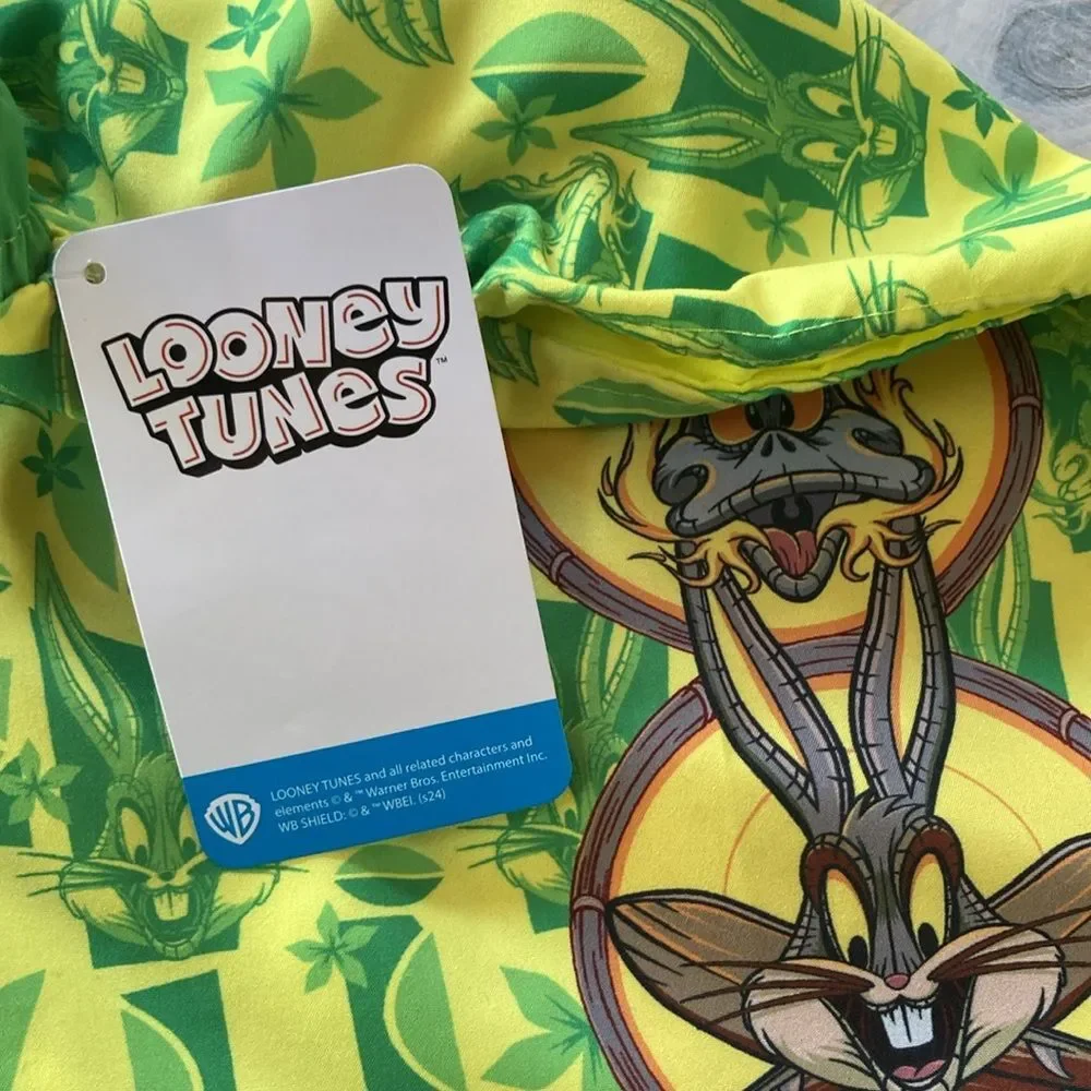 LOONEY TUNES Tiki Swim Trunks Taz Daffy Bugs Mens Neon Green Yellow NEW XL
